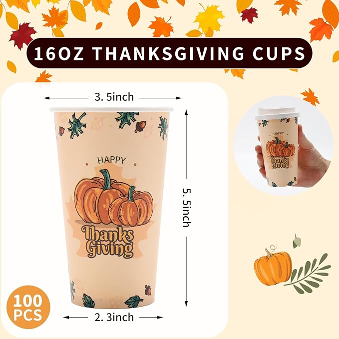 Tamone 100 PACK Thanksgiving Cups 16OZ Disposable Coffee Cups - Image 2