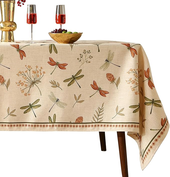 ISAENNE Designer Floral Linen Extra Long Table Cloth Rectangle,French Off White Elegant Tablecloth,Washable Home Decor Tablecloths for Dining Thanksgiving Kitchen Christmas,63"*110"-Grace B