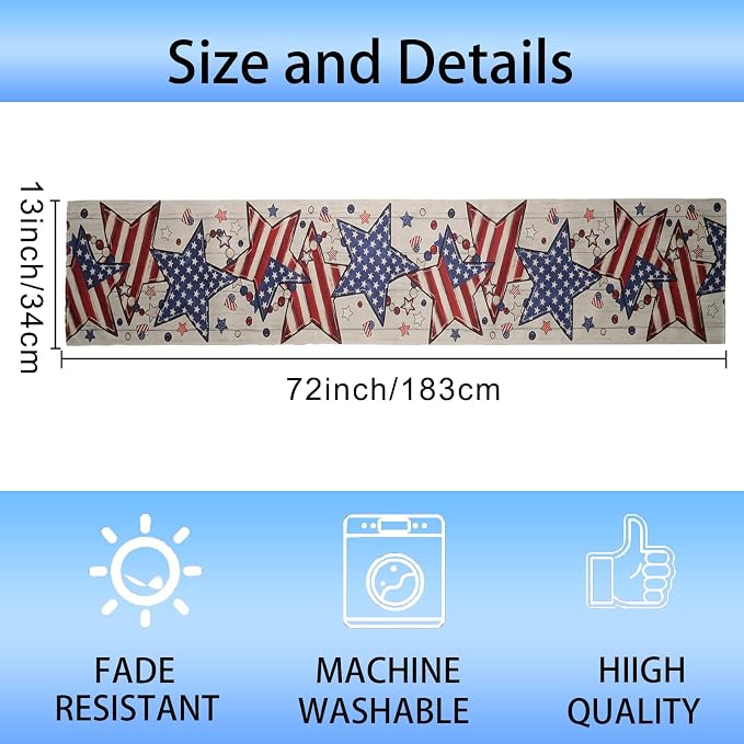 Patriotic Table Runner Decor, 4th of July Independence Day Retro American Flag - Image 4
