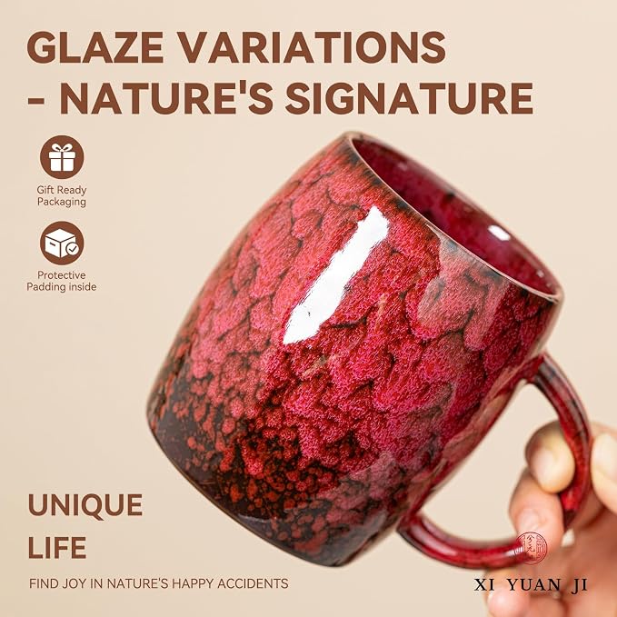 Rustic Red Ceramic Coffee Mug 14oz - Image 3