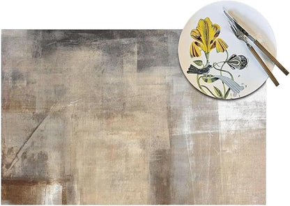 Placemats Set of 6 Taupe Grey Brown Place Mats Beige Ombre Modern Rustic Woven Table Mats Washable Abstract Art Print PVC Placemat for Dining Kitchen Decor Indoor Outdoor, 12 x 18 Inch