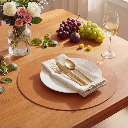 Artoid Mode Rust Faux Leather Placemats Set of 6, 15 Inch Waterproof Wipeable Heat Resistant Vinyl Place Mats, Reversible Table Mats for Fall Kitchen Dining Decor