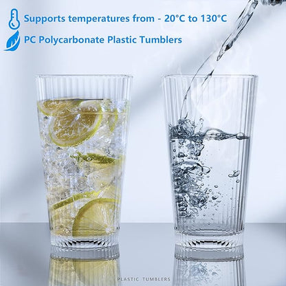 Topsky 20-ounce Plastic Water Tumblers | Set of 4 Transparent Unbreakable Drinking Glasses Clear Acrylic Reusable Juice Wine Cups for Home Picnic Party, Dishwasher Safe, Stackable (Transparent)