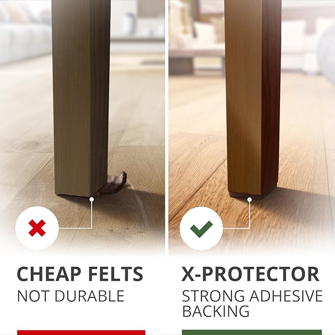 X-PROTECTOR Felt Furniture Pads - 32 PCS 1 1/2" Floor Protectors for Chair and Furniture Feet - Protect Your Hardwood Floors! (Brown, Square)