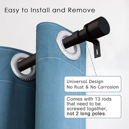 Curtain Rods for Windows 16 to 200 Inches Adjustable Length 1 Inch Diameter Window Curtain Rod with Aluminium End Cap, Antique Bronze