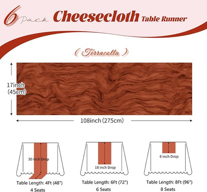 6 Pack Terracotta Cheesecloth Table Runner, 17 x 108 inch, Semi Sheer Boho - Image 3