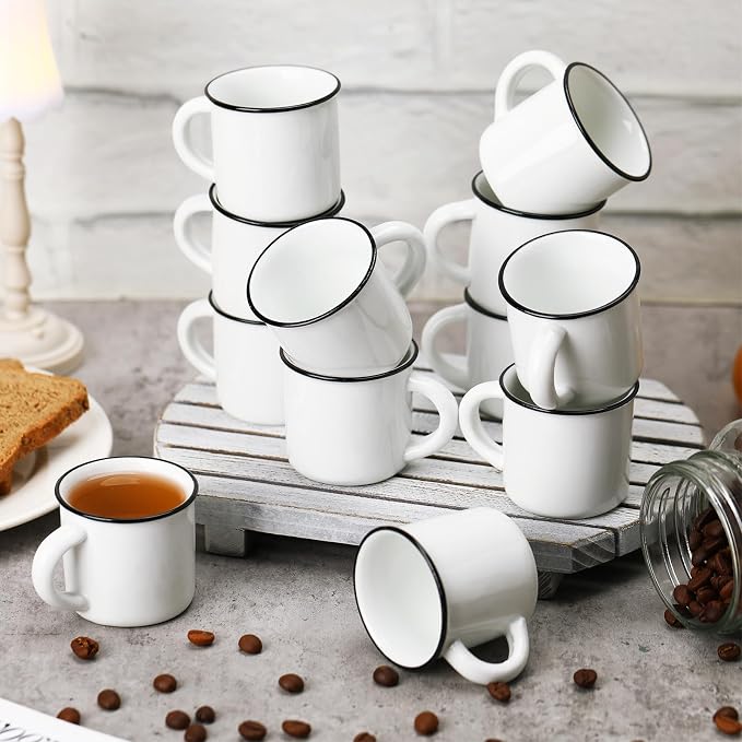 Uiifan 12 Pcs Ceramic White Coffee Mugs Bulk Vintage Espresso Mug Mini Tea Cups - Image 4