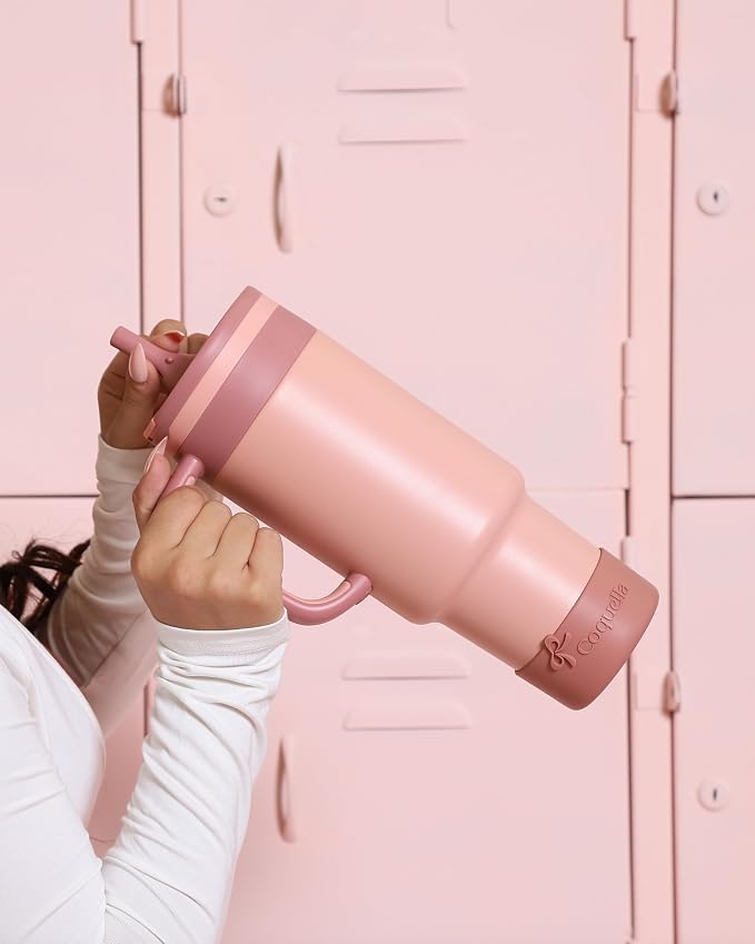 40 oz Insulated Tumbler with Handle and Push-Button Straw Lid, Stainless Steel - Image 7