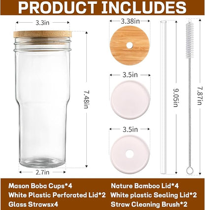 DWTS DANWEITESI Mason Jar with Lid and Straw, 24 oz Iced Coffee Cup with Bamboo - Image 3