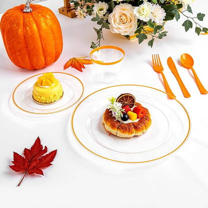 SUT 175Pcs Orange and Clear Plastic Dinnerware Set - Image 4