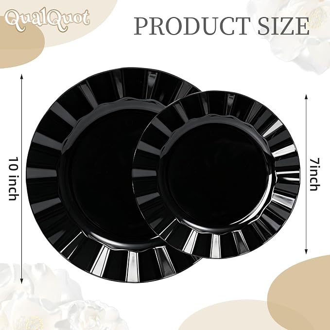 120PCS Black Plastic Plates, Wavy Plates | Heavy Duty Disposable Party Plates - Image 3