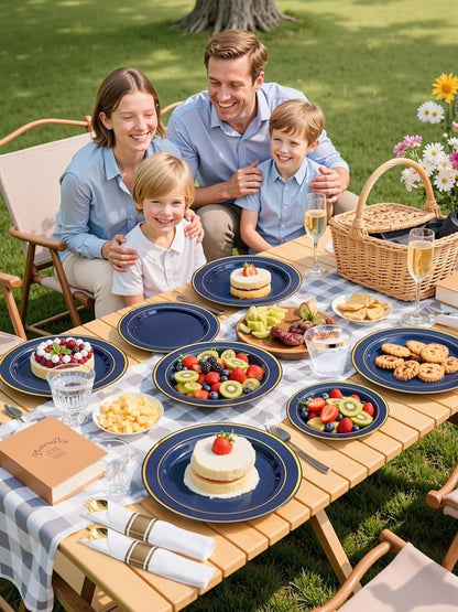 350PCS Navy Blue and Gold Plastic Plates - Image 7