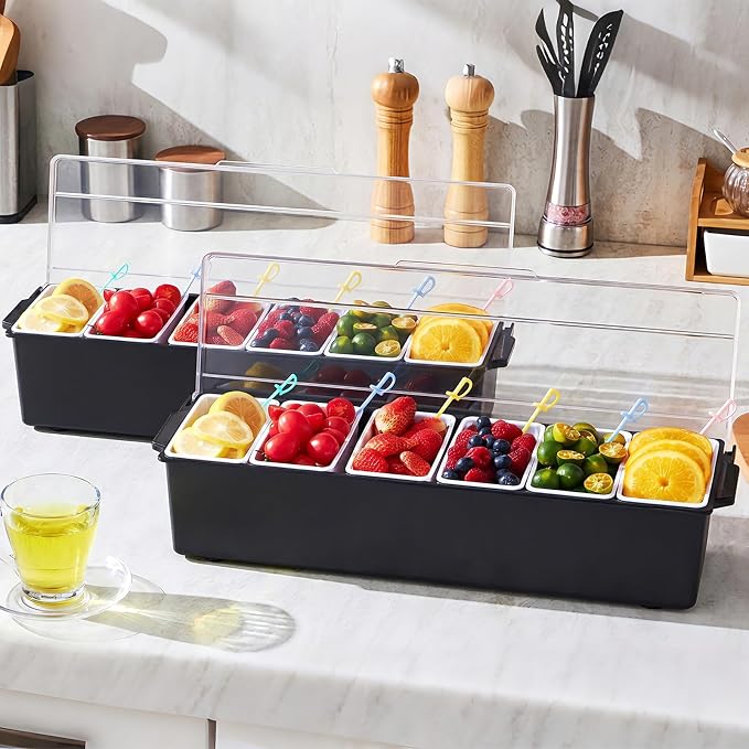 VEVOR Ice Cooled Condiment Serving Container, 6 Compartments Chilled Server - Image 9