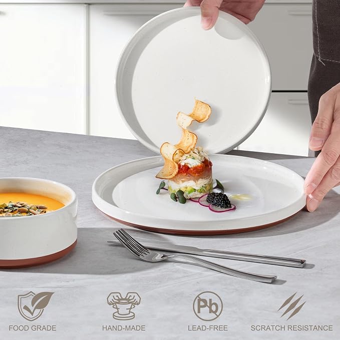 LIANYU Plates and Bowls Sets, 12 Pieces Stoneware Dinnerware Set - Image 3