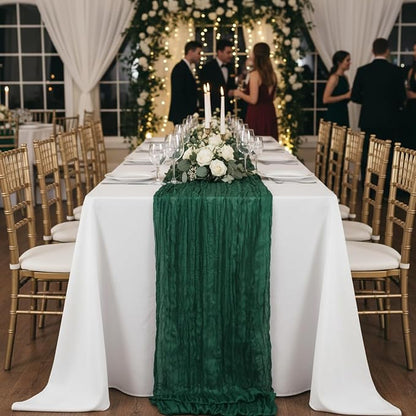 8 Pack Emerald Green Cheesecloth Table Runner 120 Inch Boho Wedding Decor | - Image 8