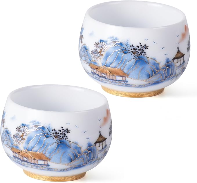 KAMMAK Ceramic Tea Cups Set of 2, 6.3 oz, Vintage Small Teacups, 748N | Hand by KAMMAK