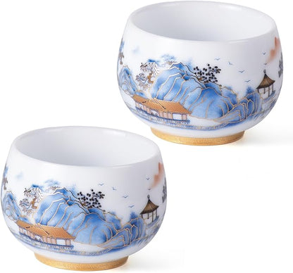 KAMMAK Ceramic Tea Cups Set of 2, 6.3 oz, Vintage Small Teacups, 748N | Hand by KAMMAK