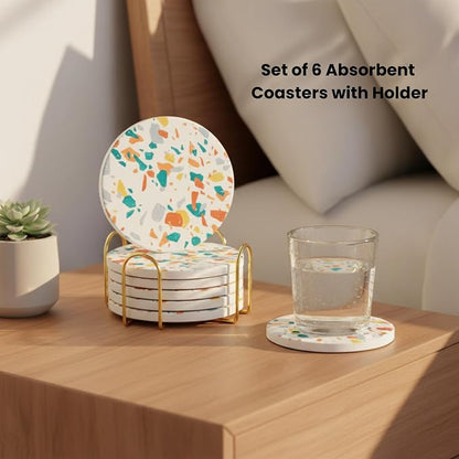 Terrazzo Coasters Set of 6, Colorful Boho Absorbent Ceramic Coasters | Speckled - Image 9
