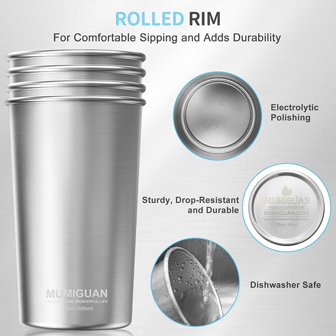 Stainless Steel Cups 20oz/600ml, Stainless Steel Pint Tumbler | Camping - Image 2
