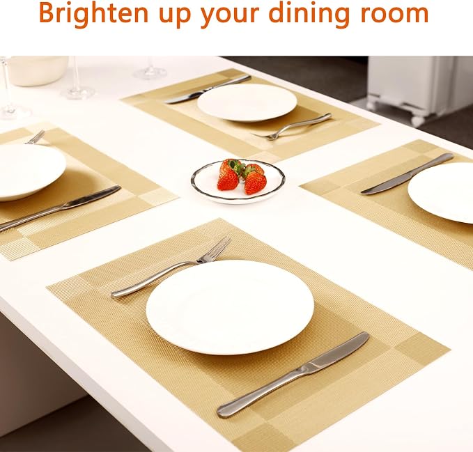 Gold Vinyl Placemats Set of 8, Heat Resistant Table Placemats | 18x12 inch - Image 6