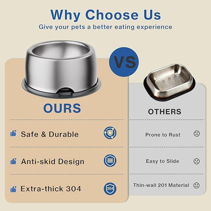304 Stainless Steel Dog Bowls, Heavy Duty Dog Food Bowl with Extra Strong Non-Slip Mat, Thick Metal Base Water Bowl with Lick Mat for Small, Medium, Large Dogs, Indoor/Outdoor (19.8 oz)