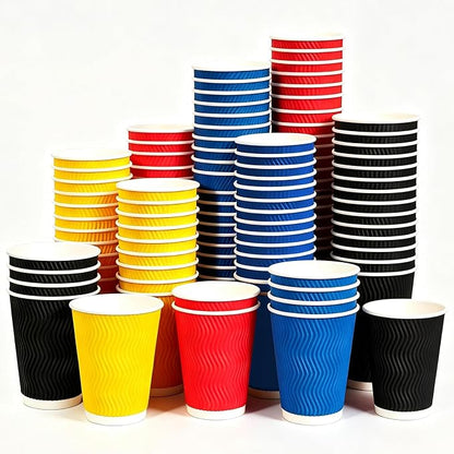 MOUMOULIFE 12 oz Disposable Paper Coffee Cups, 100 Pack 4-Color Assortment by moumoulife