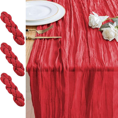 Cheesecloth Table Runner 10FT 3Pcs Red Boho Gauze Sheer Runners | Cheese Cloth by Xiomot