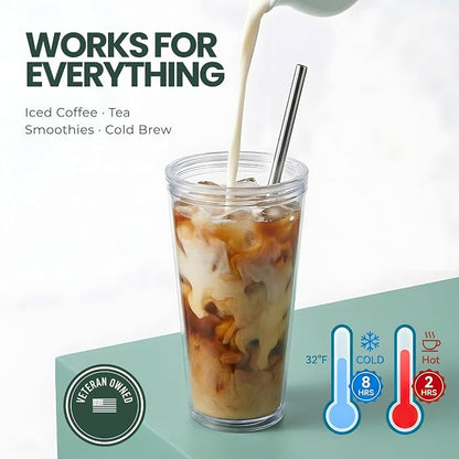 Reusable Iced Coffee Cup with Lid and Straw, 16 oz/Grande, BPA-Free Double-Wall - Image 2