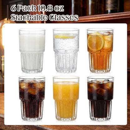 6 Pack 11 oz Drinking Glasses Stackable Iced Latte Coffee Cup, Beer Cocktail - Image 2