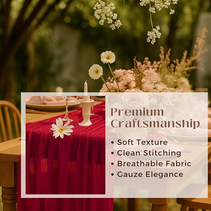 12 Pack Red Cheesecloth Table Runner Set – 10FT x 12pcs Gauze Boho Table Runners - Image 3