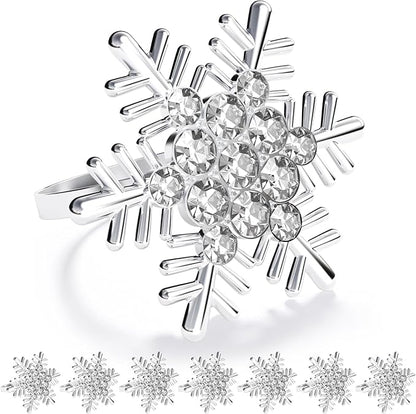 ZeeDix Christmas Silver Snowflake Napkin Rings Set of 8, Napkins Ring for Dinning Table - Rustic Dinner Tables Decoration for Wedding Receptions Christmas Thanksgiving Holiday Party Dinner Parties