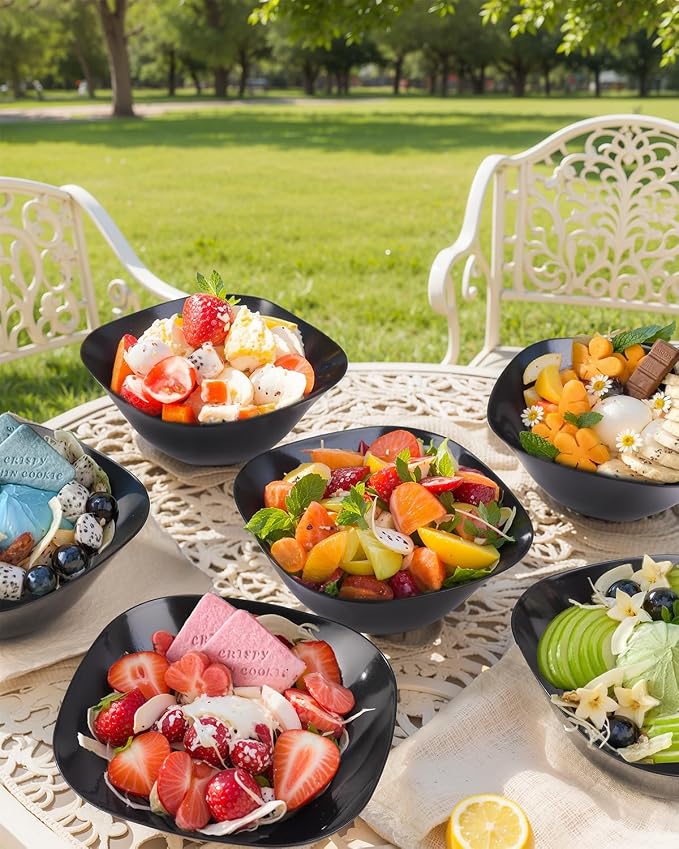 bUCLA 50 Pack Black Plastic Serving Bowls - 16oz Disposable Bowls - Image 7