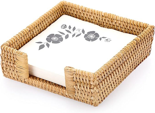 Sumnacon Napkin Holder,Wicker Napkin Holder Table,Rattan Napkin Basket,Square Napkin Tray,Flat Napkin Holders for Kitchen Dinning Table Desk Counter Restaurant Party Bar,Honey Brown