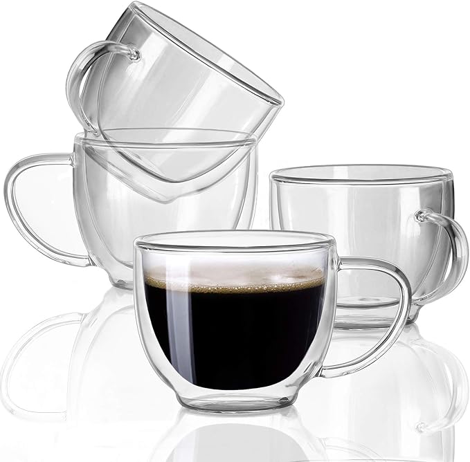 Double Wall Glass Expresso Coffee Mugs Set Of 4 Insulted Clear Cappuccino by BNUNWISH