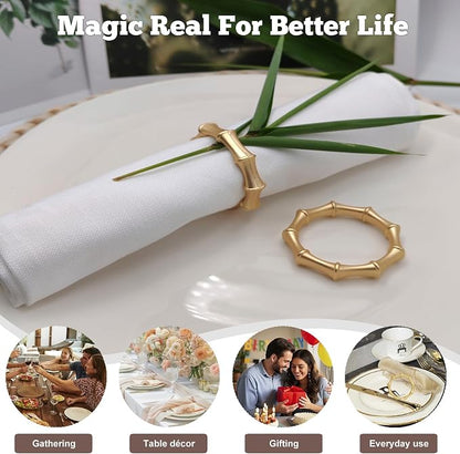 Gold Bamboo Napkin Rings Set of 12, Solid Alloy Bamboo Knuckle Napkin Ring - Image 4