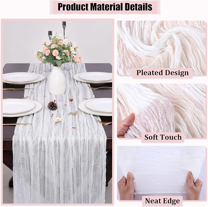 13.3FT White Cheesecloth Table Runner Transparent Boho Table Runner Rustic - Image 3