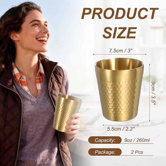 uxcell 2 Pcs Stainless Steel Cups, 9oz/260ml Metal Cups Diamond Textured - Image 2