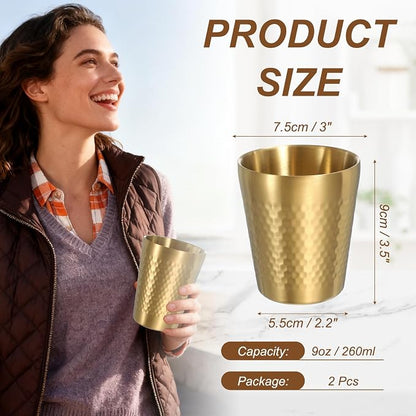 uxcell 2 Pcs Stainless Steel Cups, 9oz/260ml Metal Cups Diamond Textured - Image 2