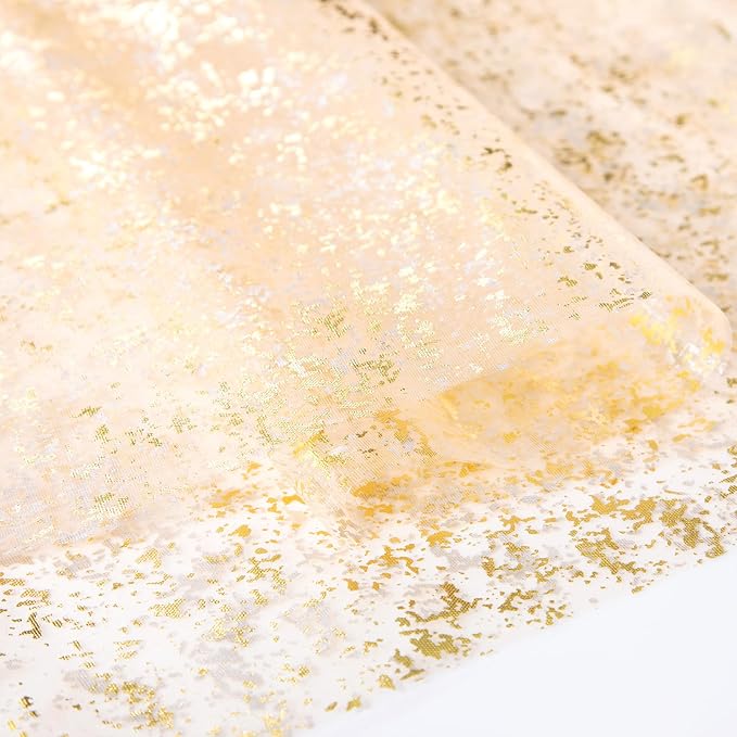 SiinvdaBZX 4 Pcs Beige Gold Sheer Tulle Table Runner 120 Inch/10 Ft Long | - Image 5