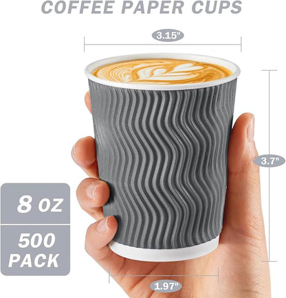 Clawsoff 500 Pack 8 oz Coffee Cups Disposable Insulated Paper Cup Gray | - Image 2