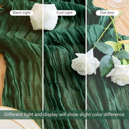 Cheesecloth Table Runner 10FT 3Pcs Emerald Green Boho Gauze Sheer Runners | - Image 5