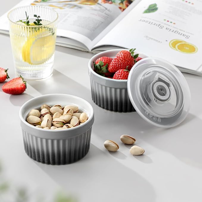 vancasso 8 oz Ramekins with Lid, Porcelain Creme Brulee Souffle Dishes - Image 7