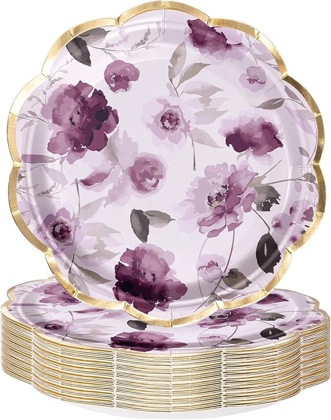 WRAPAHOLIC 25Pcs Floral Paper Plates by WRAPAHOLIC
