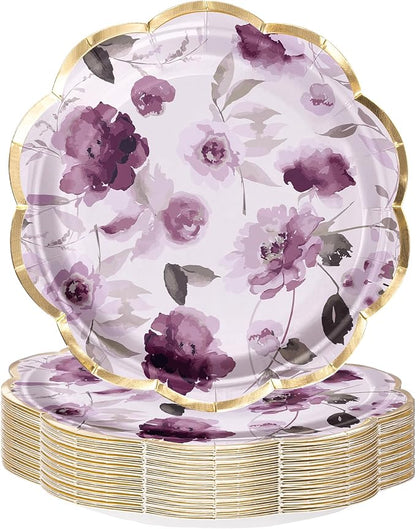WRAPAHOLIC 25Pcs Floral Paper Plates by WRAPAHOLIC
