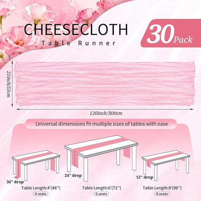 30 Pack Cheesecloth Table Runner 10FT Light Pink Table Runner Boho Gauze Cheese - Image 2