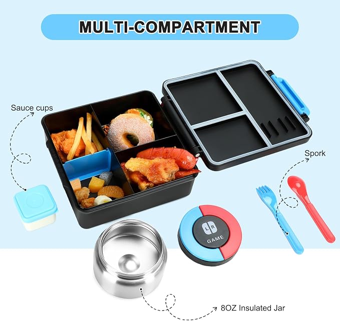 Gamer Bento Lunch Box for Kids, 60 OZ Kids Lunch Box - Image 2