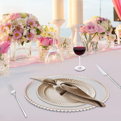 50 Pcs Charger Plates Set, Round Charger Plates, Reusable Serving Plates Embossed Rim Plastic Chargers Plate Decorative Round Plate Chargers for Dinner Plate Table Wedding Shower Decoration