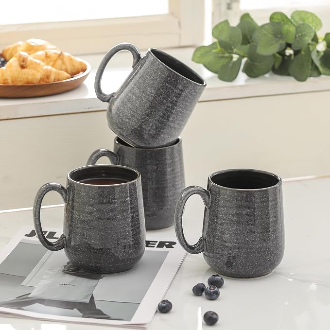 Hasense Dark Grey Coffee Mugs Set of 4, 12oz Ceramic Coffee Cups, Latte Mug - Image 7