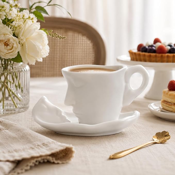 oliruim White Coffee Cup and Saucer Set - Image 2