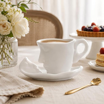 oliruim White Coffee Cup and Saucer Set - Image 2